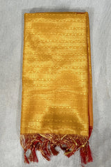 Yellow Ponnadai Poly Silk Jacquard Temple Shawl with Zari Look and Tassels for Pooja, Weddings and Functions