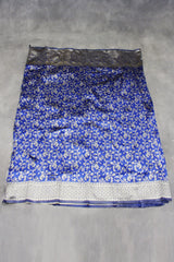 Blue Banarasi Handloom Satin Saree with Woven Embroidered Floral Print and Blouse