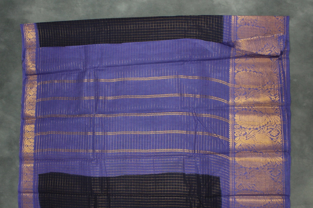 Deep Violet Sungudi Cotton Saree with Peacock Gold Zari Double Border Saree JCS Fashions