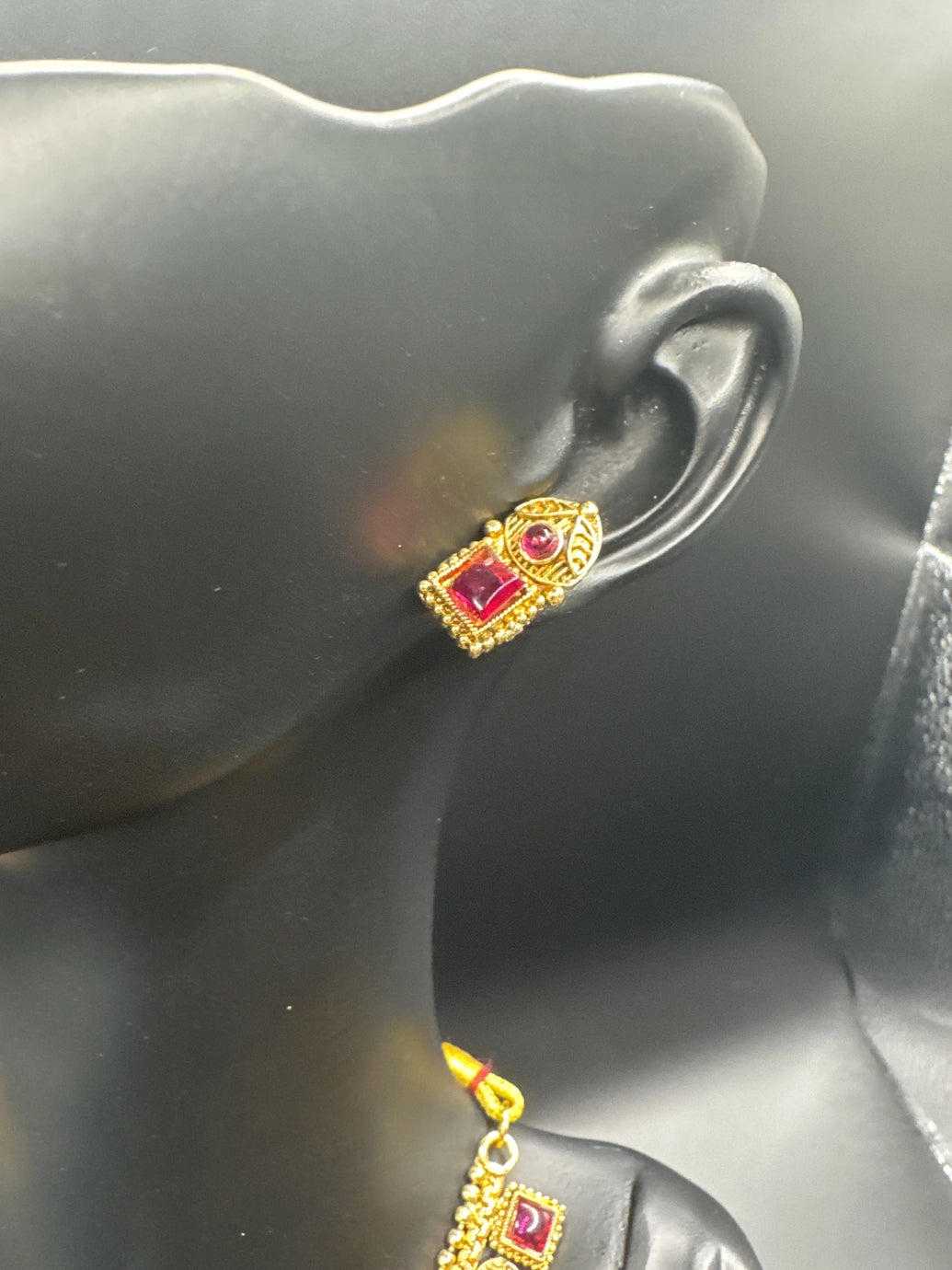 Gold-Tone Pink Stone Traditional Necklace Set with Matching Earrings - Lightweight Ethnic Neckset Jewelry JCS Fashions