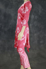 Pink Floral Rayon Two-Tone Kurta Pant Set - 2-Piece Women's Kurti with Elasticated Pant