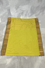 Lime Green Korvai Soft Silk Saree with Delicate Gold Zari Buttas and Traditional Floral Border