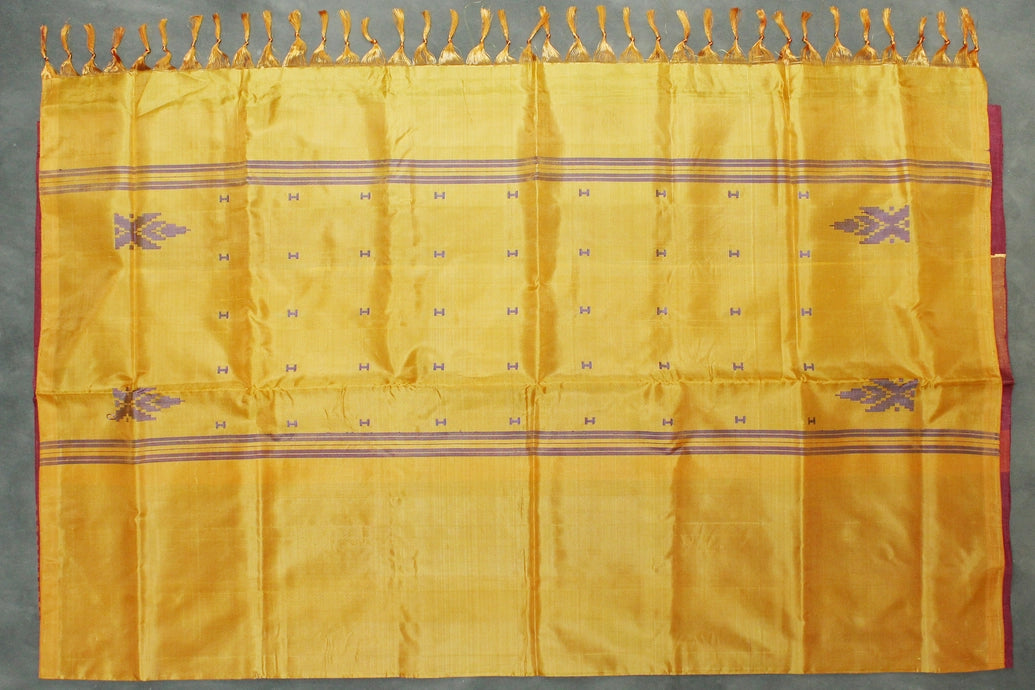 Banana Pith (Vaazhai Naar) Maroon & Yellow Borderless Saree with Small Butta