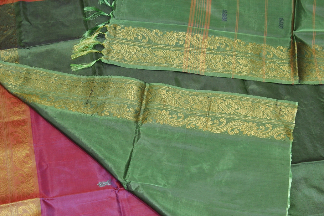 Olive Green Vaazhai Naar (Banana Pith) Saree with Zari Border and Butta Motifs