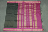 Kalyani Cotton Saree in Black with Zari Checked & Peacock Border and Blouse