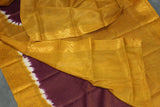 Sungudi Dark Brown Cotton Saree with Gold Zari Border and Diamond Line Pattern Saree JCS Fashions
