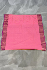 Pink Korvai Soft Silk Saree with Gold Zari Buttas and Floral Border