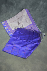 Kubera Pattu Saree with Peacock Border and Blouse, Light Grey Semi Silk