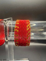 Kids Red Metal Bangles Set of 24 with Gold-Tone Detailing for Girls