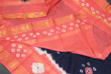 Pure Sungudi Cotton Bandhani Saree with Golden Zari Instrument Motif Border — Navy Blue & Coral, Unstitched Blouse Included Saree JCS Fashions