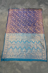 Navy Blue Soft Silk Designer Saree with Floral Weave Pattern and Matching Blouse