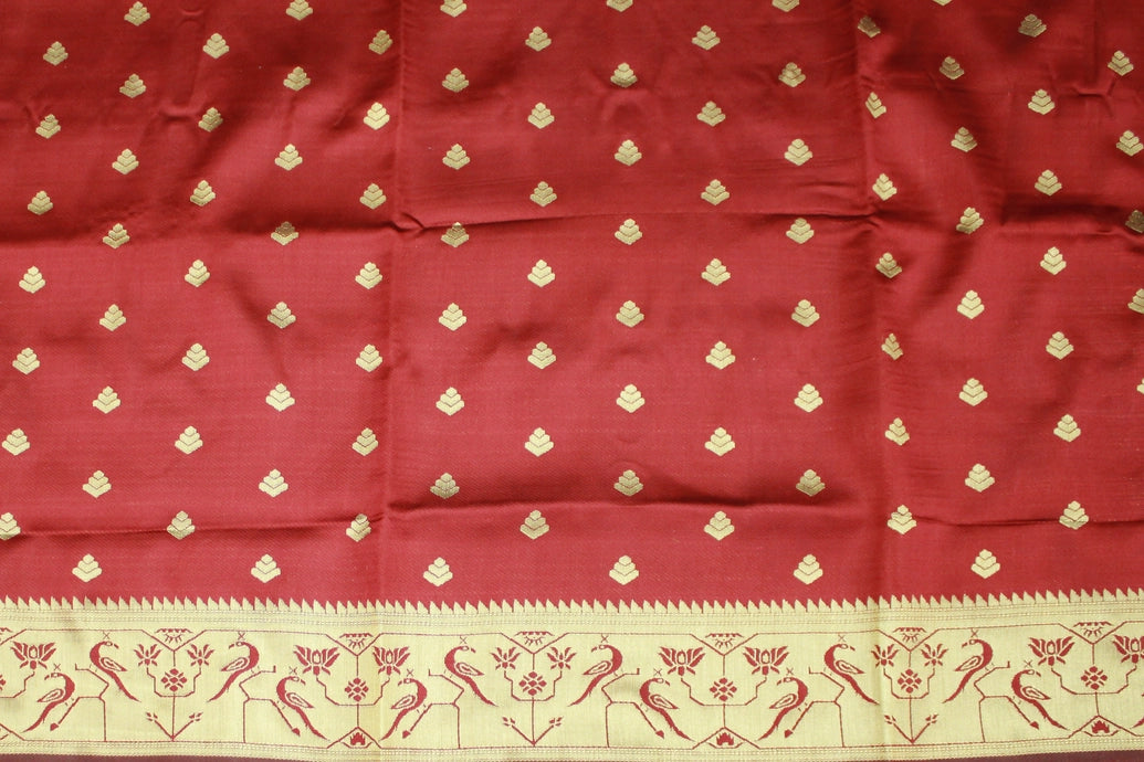 Maroon Paithani Pure Silk Saree Peacock Pallu Zari Woven Design Border With Butti