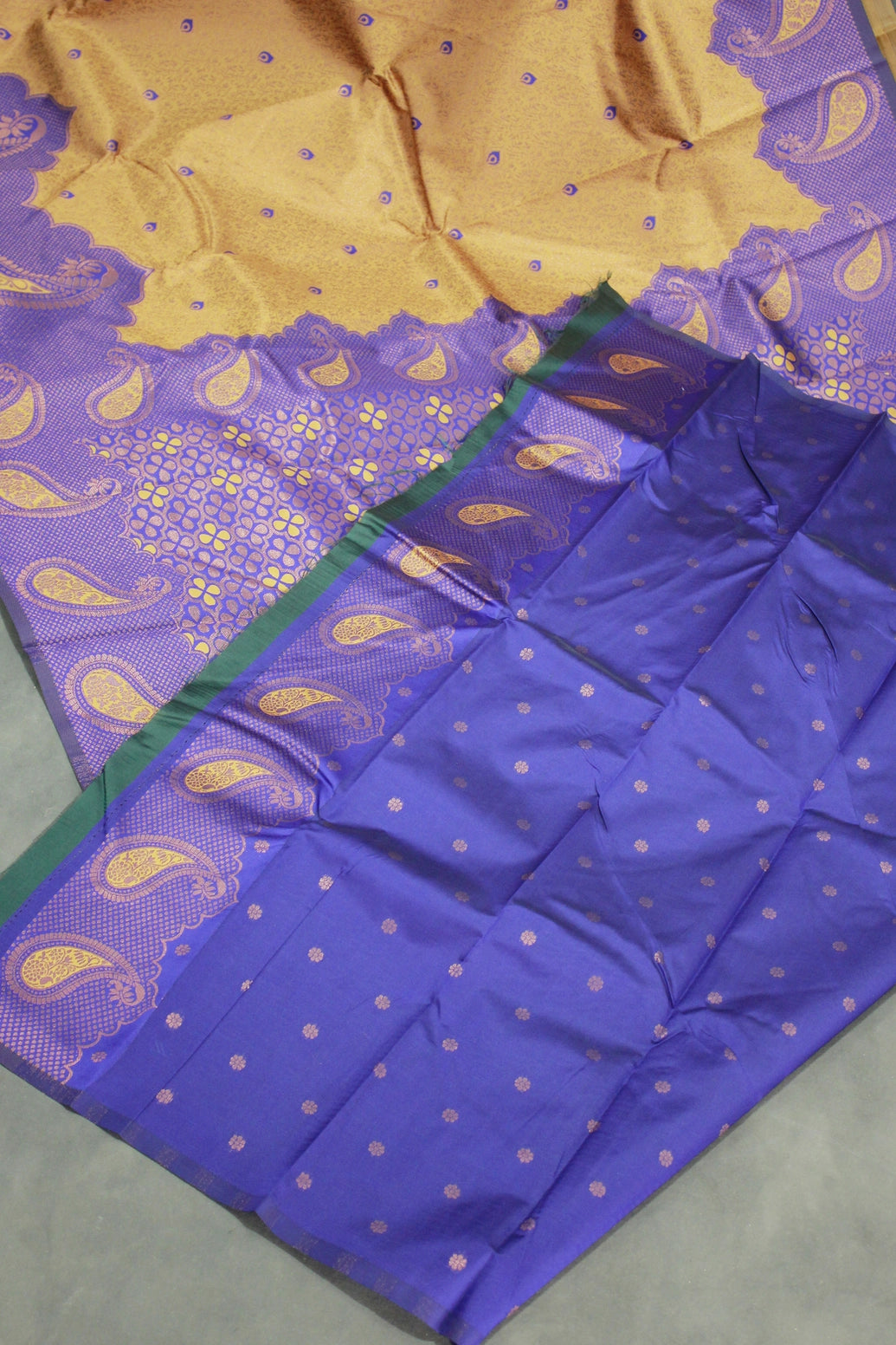 Golden Kubera Pattu Saree with Mango Design Border, Comes with Blouse