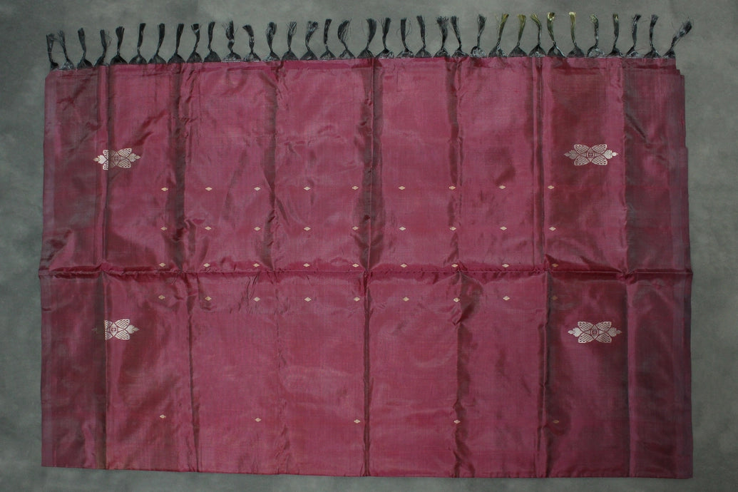 Banana Pith (Vaazhai Naar) Borderless Saree with Small Butta - Orange with Maroon Contrast