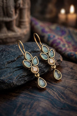 Aqua Blue Stone Drop Dangle Earrings in Gold-Tone Hook Setting for Women