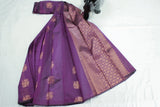 Violet Silk Cotton Saree with Zari Border and Self Texture, Blouse Included
