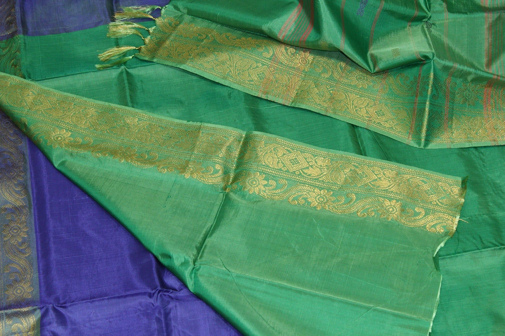 Leaf Green Vaazhai Naar (Banana Pith) Saree with Zari Border and Small Butta