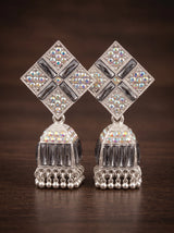 Black Silver Antique Jhumka Earrings with Multicolor Stone Stud & Beaded Dangles, Fashion Jewellery for Women