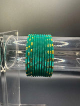 Kids Teal Green Metal Bangles Set of 24 with Gold-Tone Lines