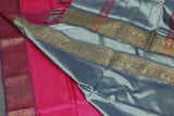 Steel Grey Vaazhai Naar (Banana Pith) Saree with Zari Border and Pink Pallu