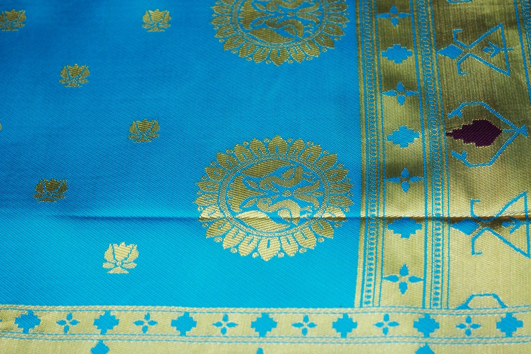 Blue Paithani Pure Silk Saree With Zari Woven Peacock Pallu and Design Border