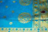Blue Paithani Pure Silk Saree With Zari Woven Peacock Pallu and Design Border