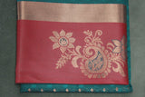 Forest Green Embossed Semi Silk Saree with Floral Design Satin Border and Blouse