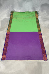 Green Korvai Soft Silk Border Saree with Delicate Gold Zari Buttas and Traditional Floral Border