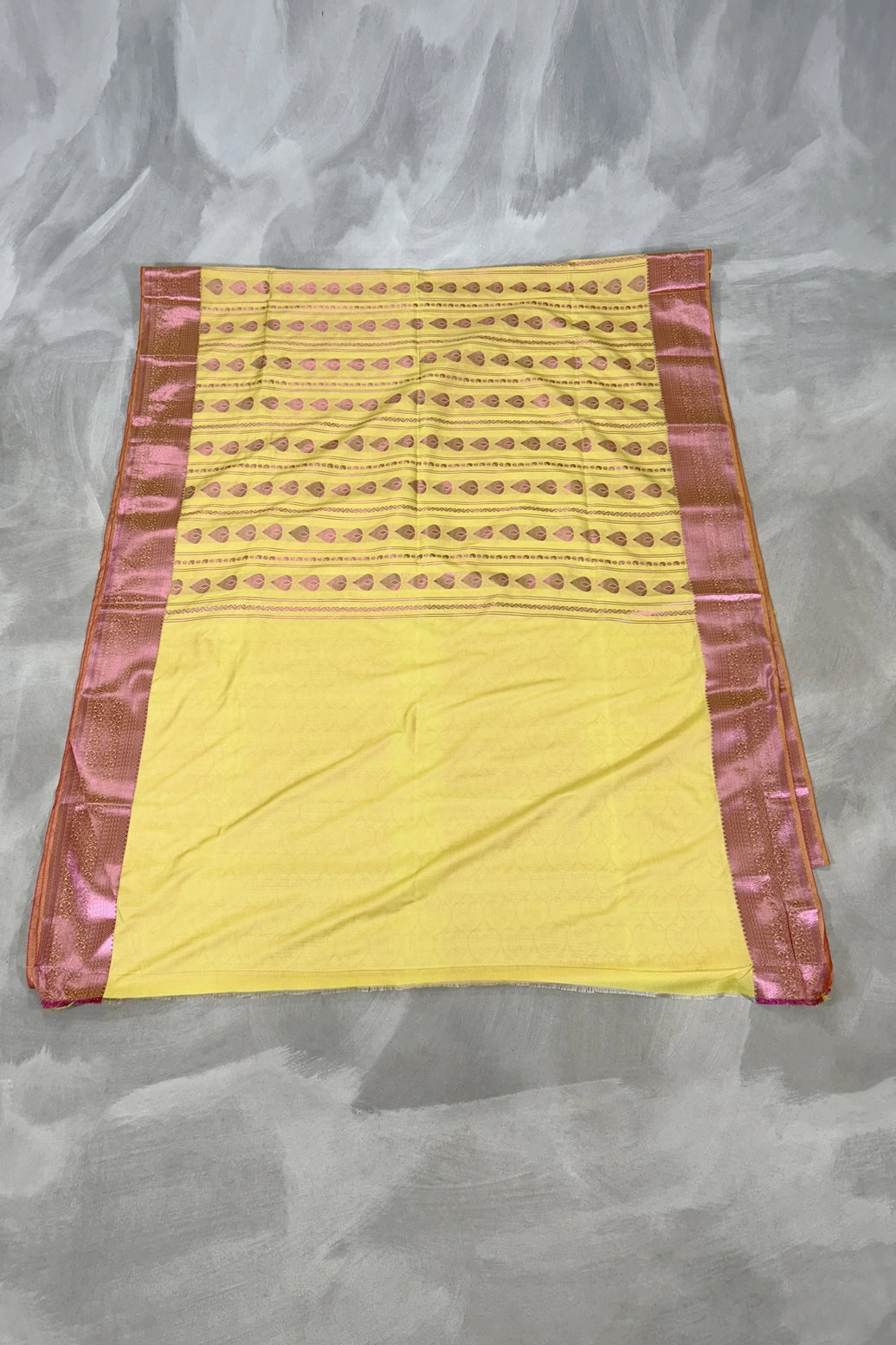 Yellow Korvai Soft Silk Border Saree with Delicate Gold Zari Buttas and Traditional Floral Zari Border