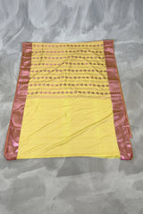 Yellow Korvai Soft Silk Border Saree with Delicate Gold Zari Buttas and Traditional Floral Zari Border