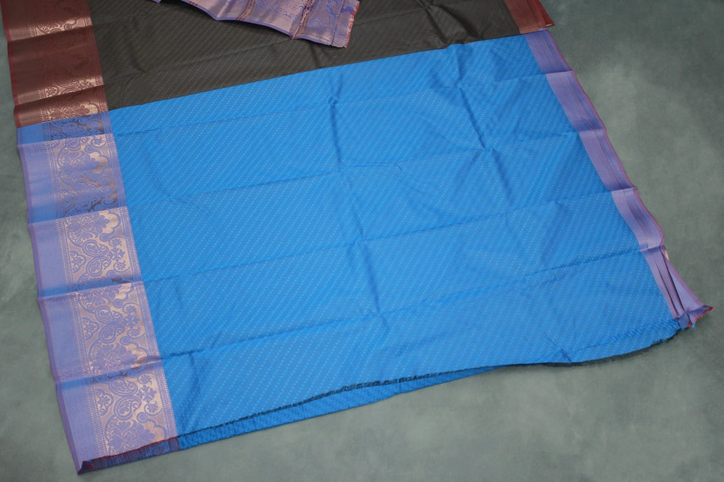 Dark Brown Emboss Silk Saree with Semi Silk Design Border and Contrast Finish