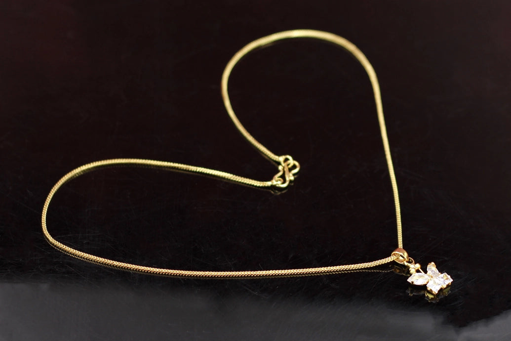 Gold-Tone Textured Chain Necklace with Cubic Zirconia Butterfly Pendant for Women