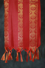 Maroon Ponnadai Poly Silk Jacquard Shawl with Zari Pattern and Tassels | Temple and Function Dupatta
