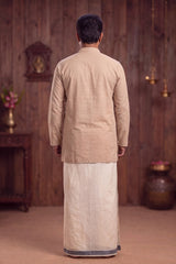 Mens Off-White Cotton Dhoti with 1.25-inch Border, 2 Metre Single Veshti for Wedding Festive Temple Wear