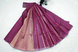 Violet Silk Cotton Saree with Zari Border and Blouse, Border Less Design
