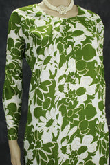 Green Floral Cotton 2-Piece Kurta Set with Elastic Waist Pant - Traditional Indian Kurti - Comfortable Everyday Wear