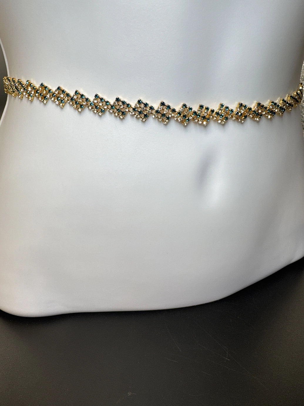 Gold-Tone Zigzag Crystal Hip Chain with Green Stones - Adjustable Waist Belt Jewelry JCS Fashions