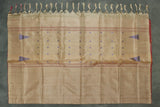Handwoven Vaazhai Naar Banana Pith Saree in Brown with Small Purple Butta Motifs, Borderless Traditional Weave