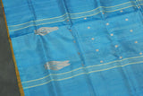 Sea Blue Vaazhai Naar (Banana Pith) Borderless Saree with Small Butta - from Aruppukottai