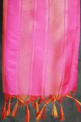 Magenta Pink Ponnadai Poly Silk Jacquard Temple Shawl with Zari Design and Tassels for Pooja & Functions