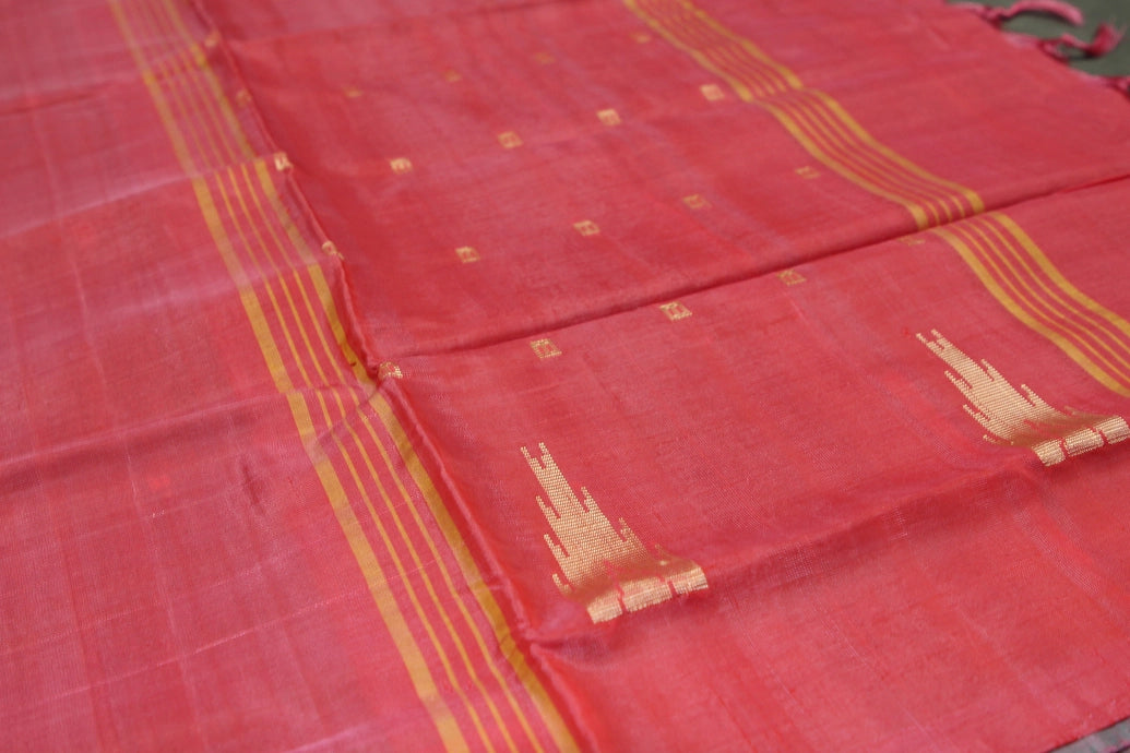 Reddish Pink Vaazhai Naar (Banana Pith) Handloom Borderless Saree with Small Butta