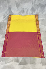 Yellow Korvai Soft Silk Border Saree with Gold Zari Buttas & Traditional Floral Border, with Blouse
