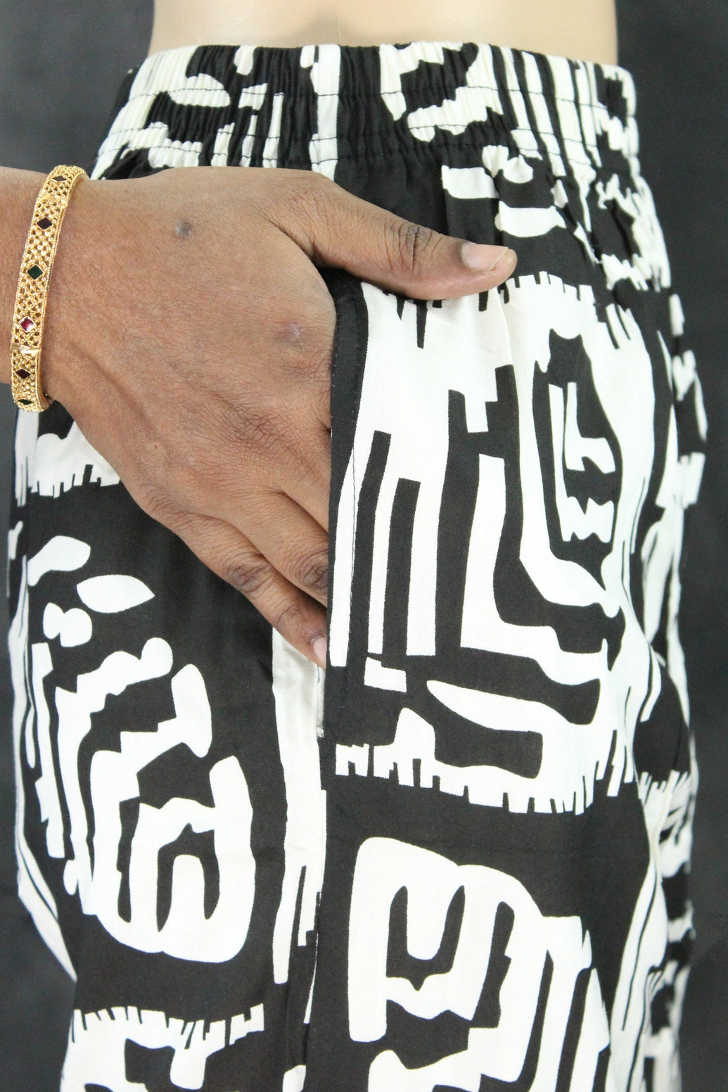 Black & White Rayon Printed Kurti Set with Beaded Neck and Elastic Pant Kurti JCS Fashions