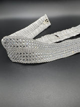 Silver Crystal Embellished Hip Belt – Elastic Adjustable Waist Chain with Hook Closures Jewelry JCS Fashions