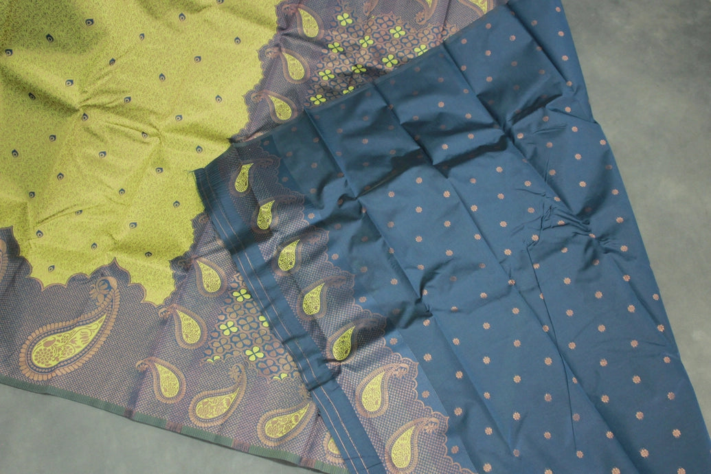 Green Kubera Pattu Saree with Mango Design Border and Matching Blouse