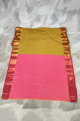 Mustard Korvai Soft Silk Saree with Delicate Gold Zari Buttas and Traditional Floral Border
