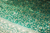Green Banarasi Handloom Satin Saree with Floral Woven Embroidery Print, Includes Blouse