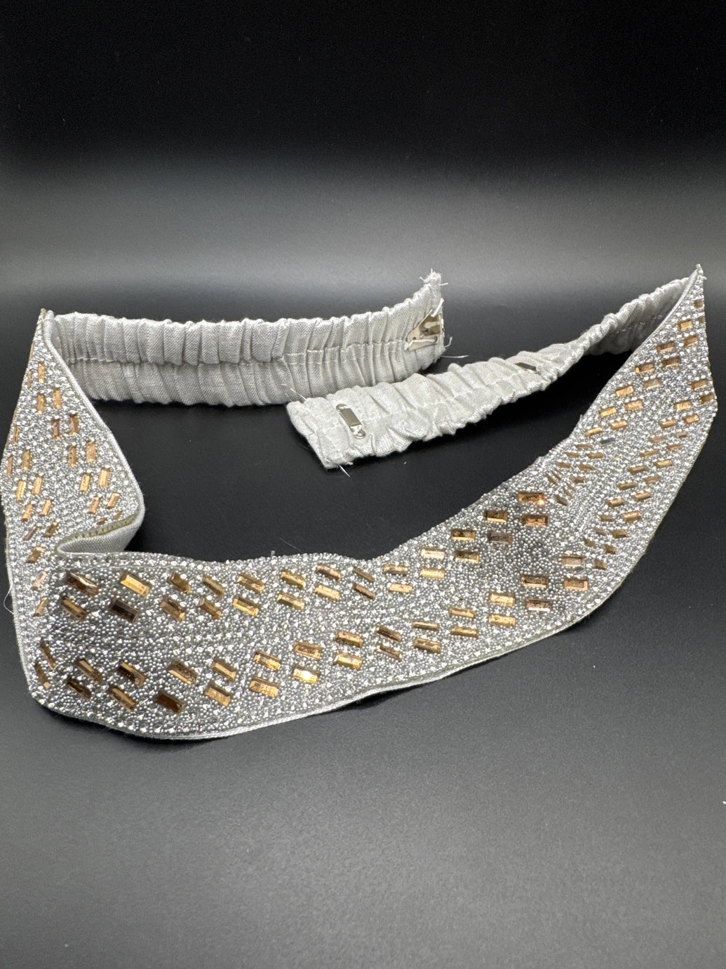 Silver-Tone Crystal Embellished Elastic Hip Belt for Sarees and Lehengas - White Ethnic Waistband Jewelry JCS Fashions