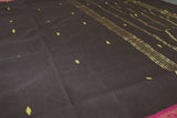 Dark Brown Poly Cotton Saree with Gold Zari Border and Butta Motifs Saree JCS Fashions