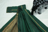 Dark Green Silk Cotton Saree with Zari Border and Matching Blouse